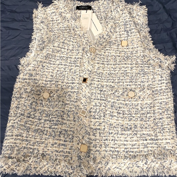 TWEED ROUND NECKLINE SOLID RAW HEM
BUTTON JACKET VEST - Picture 2 of 6